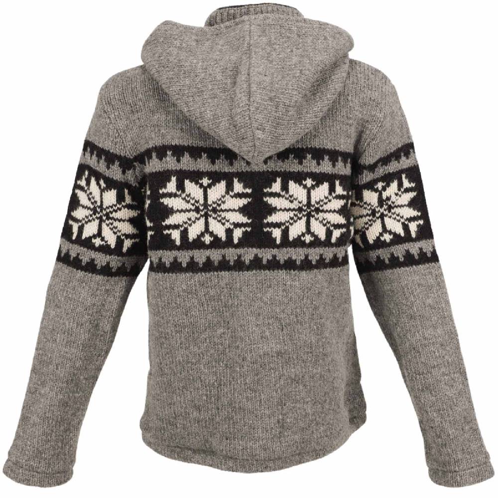Kunst Und Magie Herren Strickjacke Schurwolle Klassich Nordisches Muster Wolle Jacke mit abnehmbarer Kapuze Online Shopping