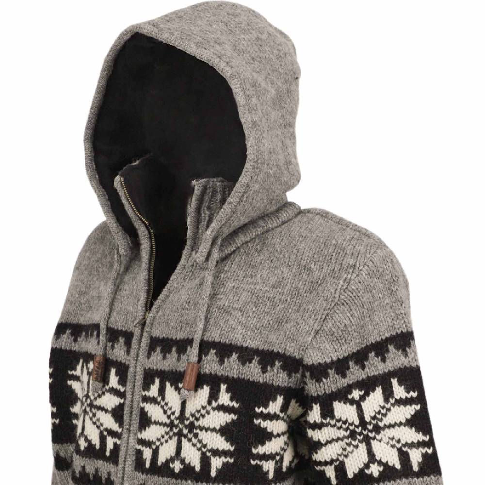 Kunst Und Magie Herren Strickjacke Schurwolle Klassich Nordisches Muster Wolle Jacke mit abnehmbarer Kapuze Online Shopping