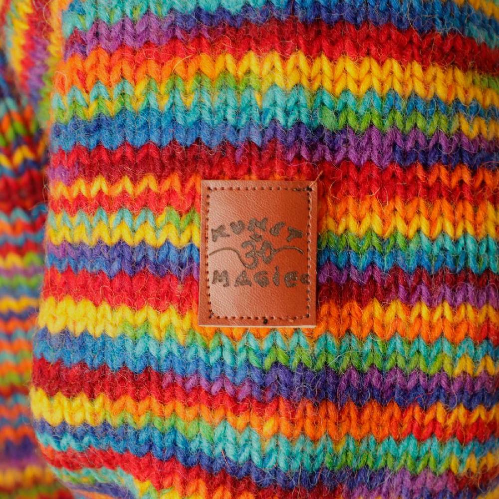 Kunst Und Magie Damen Strickjacke Goa Wolle Bunte Regenbogen Jacke Fleecefutter Hochkragen Goa Boho Fair Black Friday