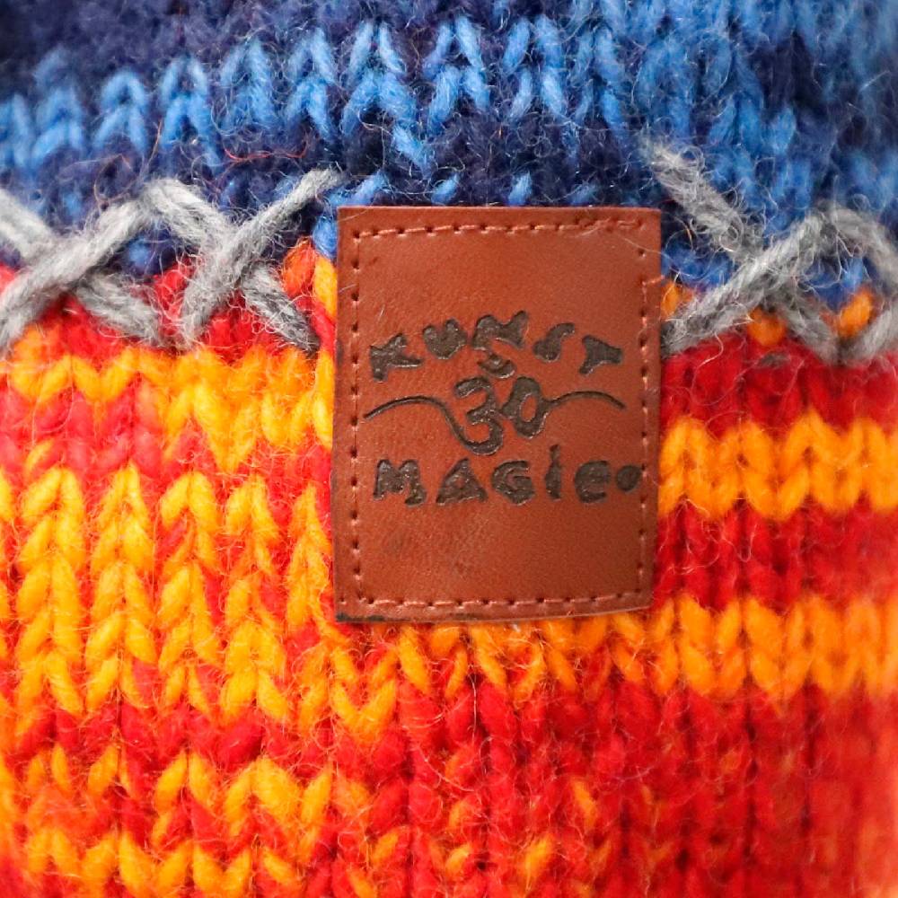 Kunst Und Magie Damen Strickjacke Goa Wolle Bunte Patchwork Jacke mit Fleecefutter und Hochkragen Fair Cyber Monday