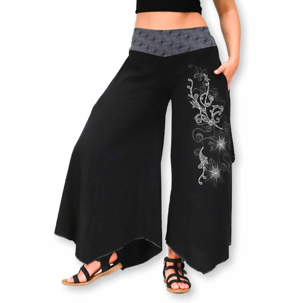 Kunst Und Magie Damen Schlaghose Ibiza Syle Goa Boho Strandhose Wellnesshose Hosenrock mit Stickerei Muttertagsangebot