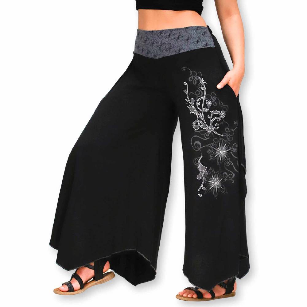 Kunst Und Magie Damen Schlaghose Ibiza Syle Goa Boho Strandhose Wellnesshose Hosenrock mit Stickerei Muttertagsangebot