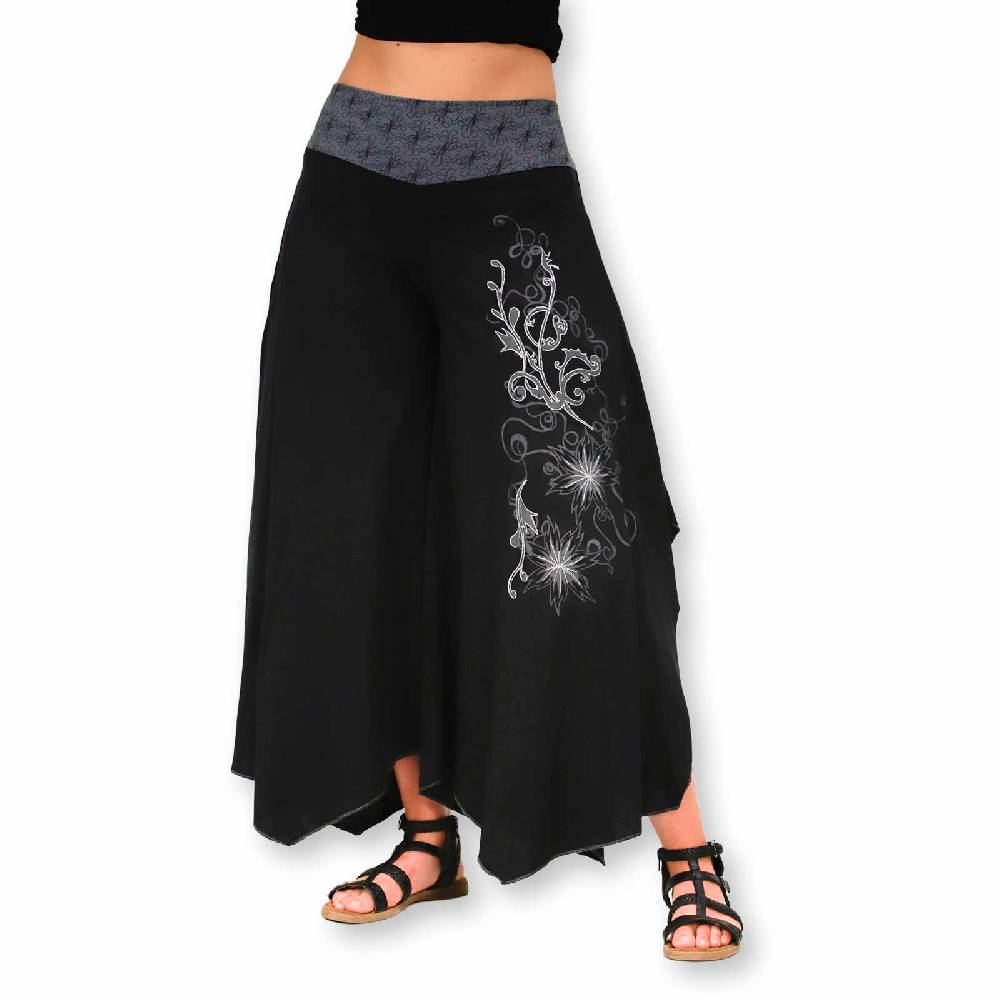 Kunst Und Magie Damen Schlaghose Ibiza Syle Goa Boho Strandhose Wellnesshose Hosenrock mit Stickerei Muttertagsangebot