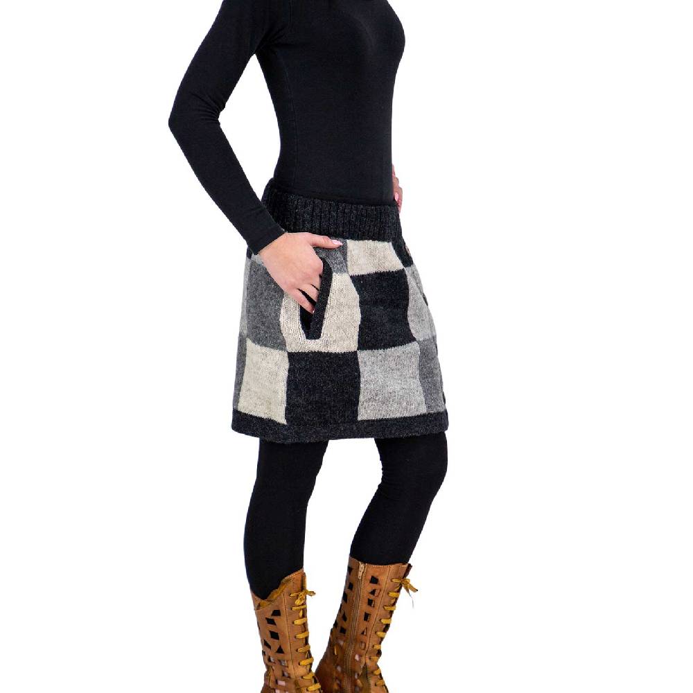 Kunst Und Magie Bunter Patchwork Strickrock kurzer Rock mit klassischem Muster Wolle gefüttert Boho Vatertagsangebot