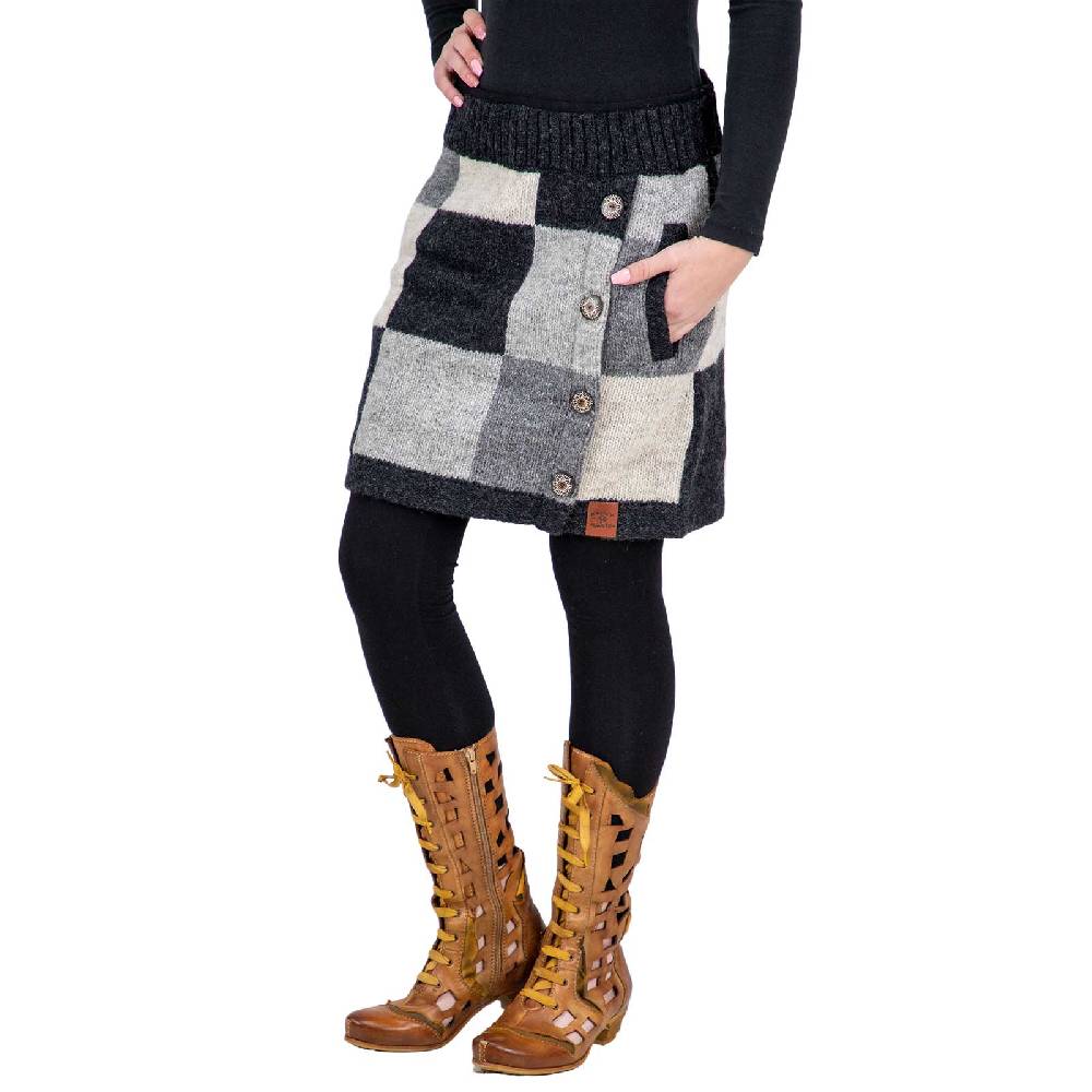 Kunst Und Magie Bunter Patchwork Strickrock kurzer Rock mit klassischem Muster Wolle gefüttert Boho Vatertagsangebot