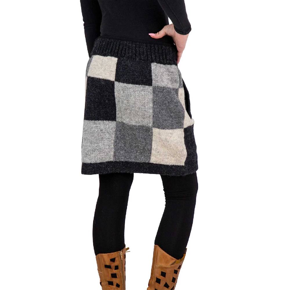 Kunst Und Magie Bunter Patchwork Strickrock kurzer Rock mit klassischem Muster Wolle gefüttert Boho Vatertagsangebot
