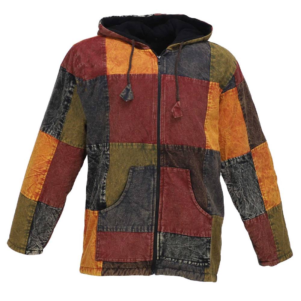 Kunst Und Magie Patchwork Jacke Baja Hoodie Herren alternativ Kapuzenjacke mit Fleecefutter Nachhaltig Fair Heißer Verkauf