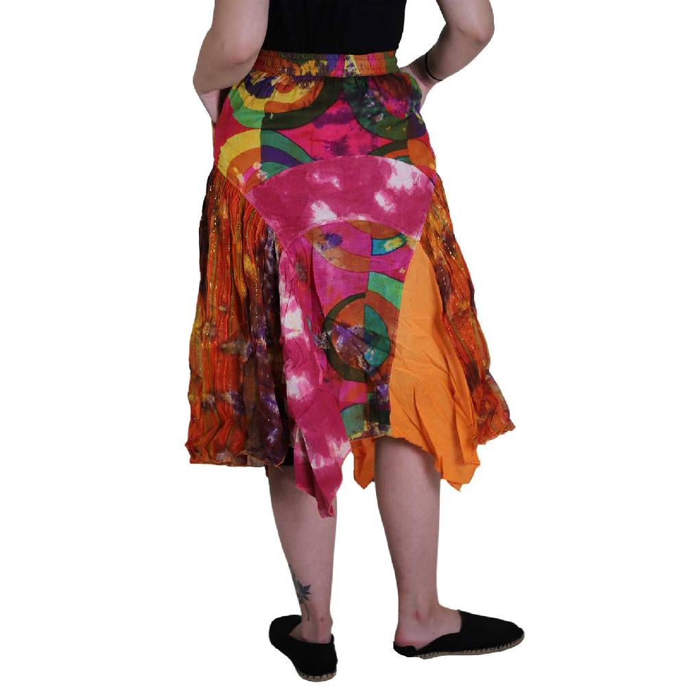 Kunst Und Magie Patchwork Zipfelrock im sommerlichen Flowerstyle Goa Hippie Fair No Waist Exklusive Angebote