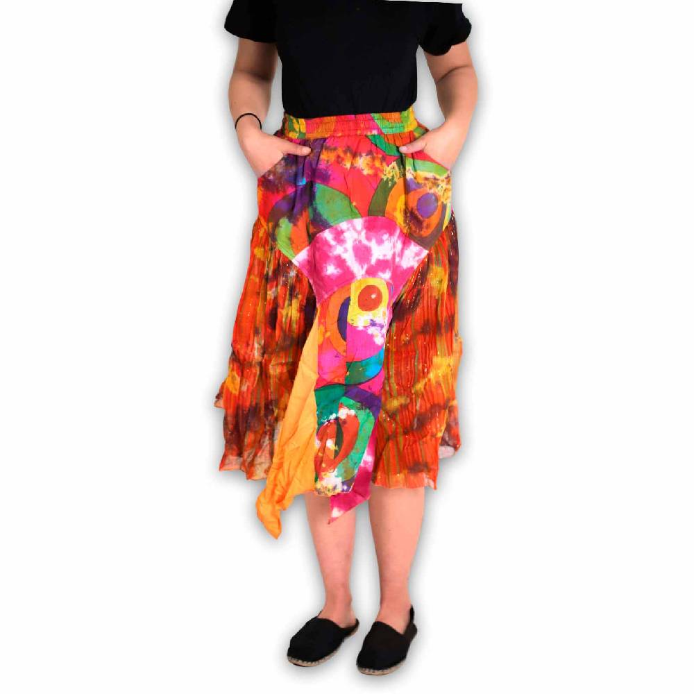 Kunst Und Magie Patchwork Zipfelrock im sommerlichen Flowerstyle Goa Hippie Fair No Waist Exklusive Angebote
