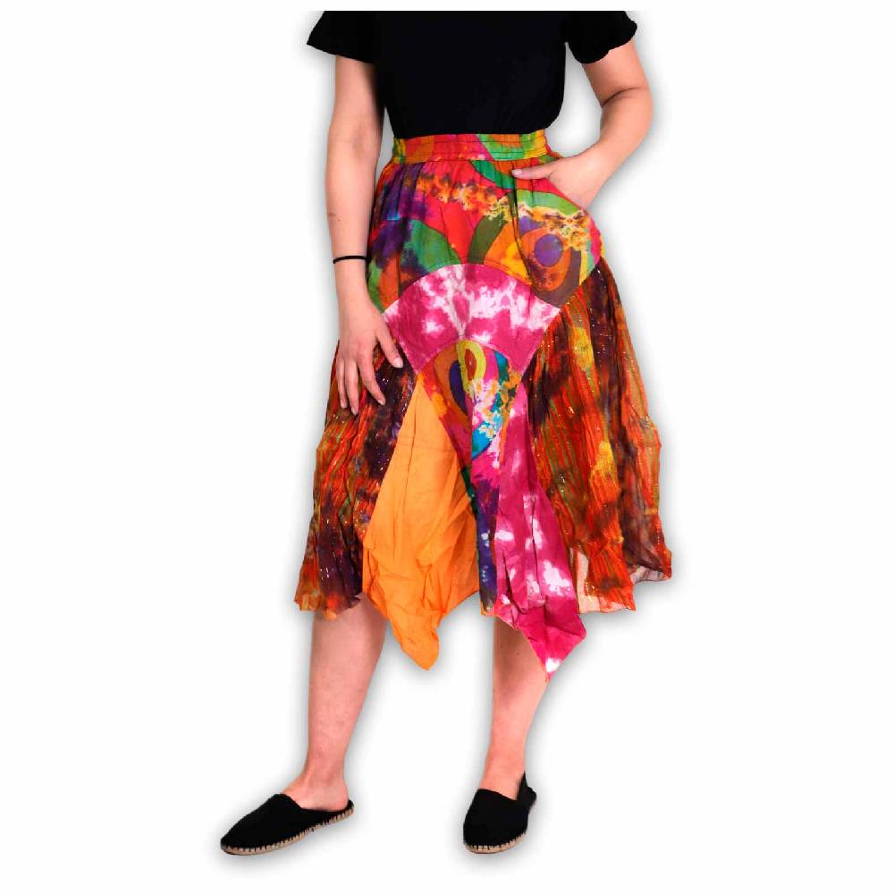 Kunst Und Magie Patchwork Zipfelrock im sommerlichen Flowerstyle Goa Hippie Fair No Waist Exklusive Angebote