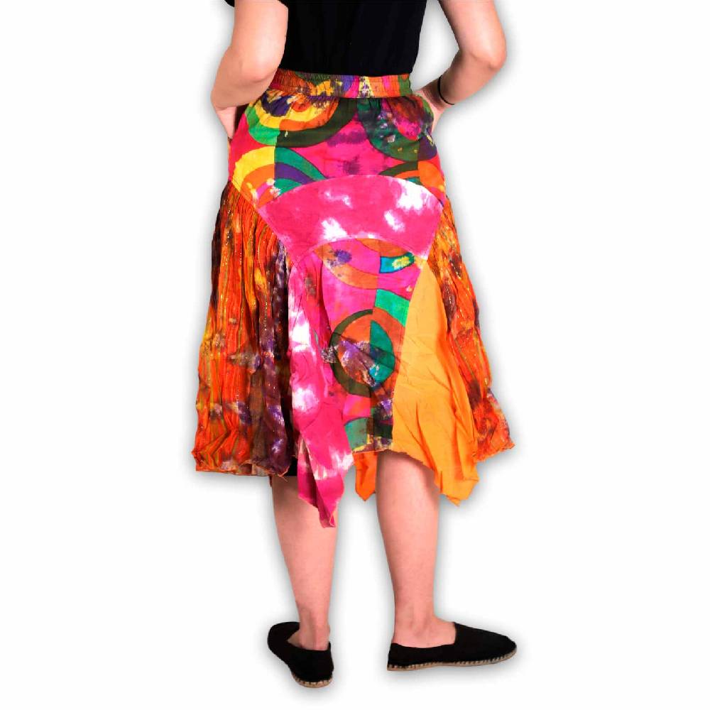 Kunst Und Magie Patchwork Zipfelrock im sommerlichen Flowerstyle Goa Hippie Fair No Waist Exklusive Angebote