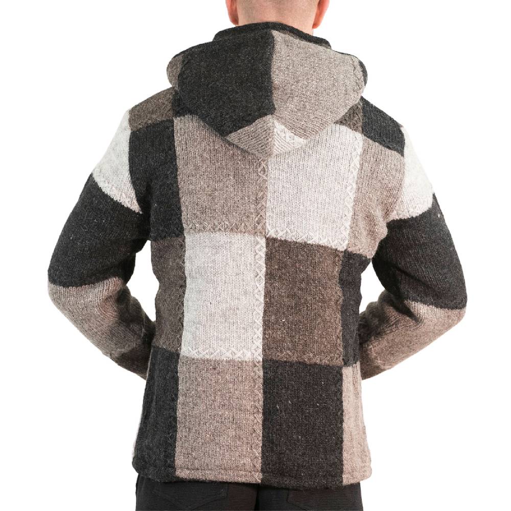 Kunst Und Magie Herren Strickjacke Patchwork Wolle Jacke mit abnehmbarer Kapuze und Fleecefutter Hippie Begrenzte Freigabe