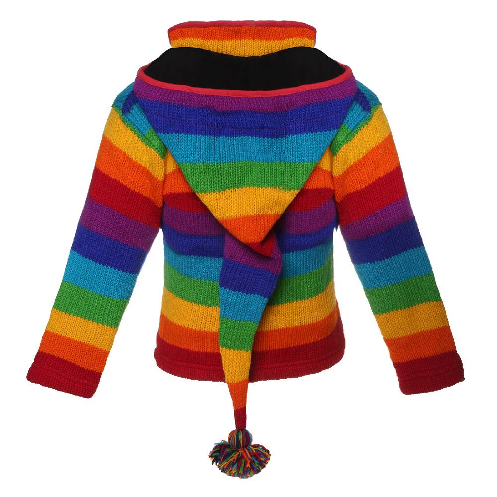 Kunst Und Magie Damen Regenbogen Strickjacke Goa Wolle Jacke mit Fleecefutter und abnehmbarer Zipfelkapuze Neueste Stile
