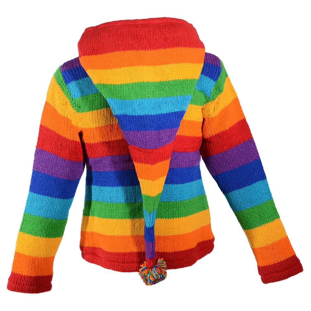 Kunst Und Magie Damen Regenbogen Strickjacke Goa Wolle Jacke mit Fleecefutter und abnehmbarer Zipfelkapuze Neueste Stile
