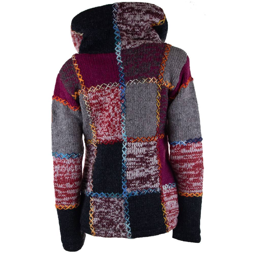 Kunst Und Magie Damen Strickjacke Goa Wolle Bunte Patchwork Winter Jacke mit Fleecefutter und Hochkragen Boho Discount Store für neue Produkte