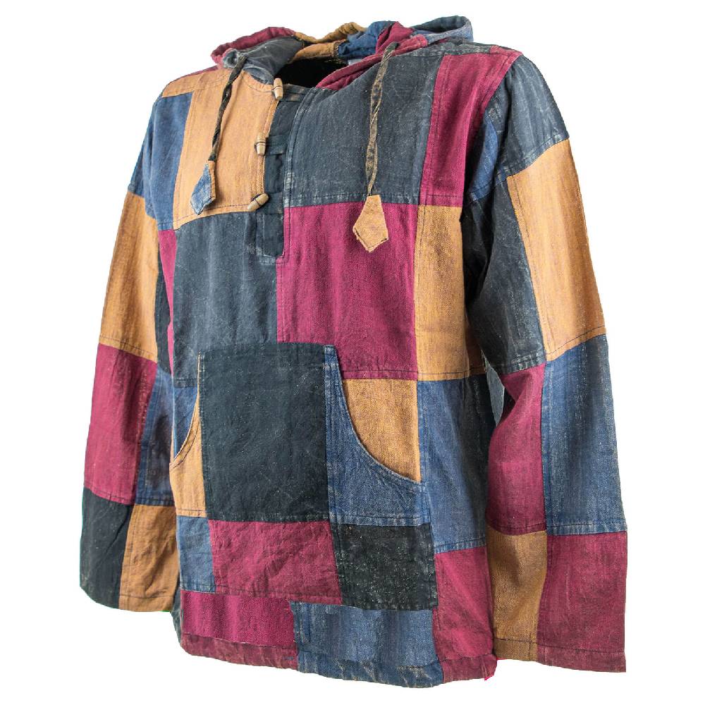 Kunst Und Magie KUNST UND MAGIE Herren bunt alternativ Baja Hoodie Fischerhemd Kapuze Patchwork Nur noch ein Tag übrig