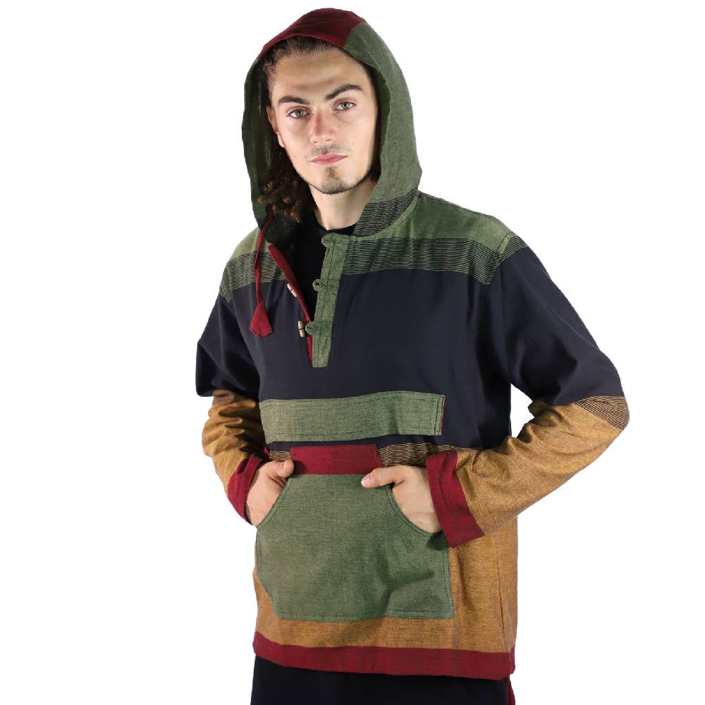 Kunst Und Magie KUNST UND MAGIE Herren bunt alternativ Hoodie Fischerhemd Kapuze Kängurutasche 50% Rabatt für begrenzte Zeit