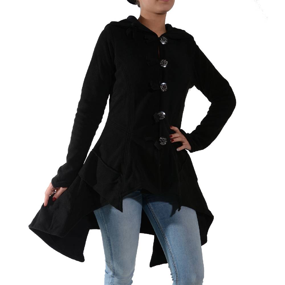 Kunst Und Magie Kunst und Magie Damenmantel aus Fleece mit Kapuze Boho Gehrock Jacke Fleecejacke Fabrikverkauf