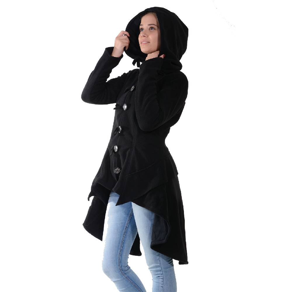 Kunst Und Magie Kunst und Magie Damenmantel aus Fleece mit Kapuze Boho Gehrock Jacke Fleecejacke Fabrikverkauf