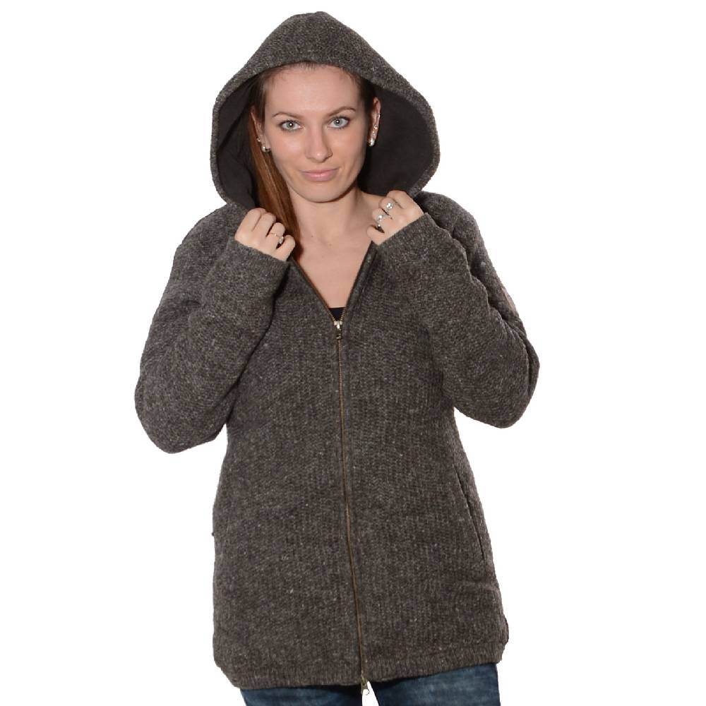 Kunst Und Magie Klassische Damen Strickjacke Wolle Jacke mit Fleecefutter und Kapuze von Kunst und Magie Limitierter Zeitrabatt
