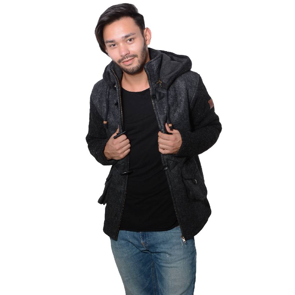 Kunst Und Magie Kunst und Magie Herren Loden Jacke mit gestrickten Ärmeln und abnehmbarer Kapuze Fabrik Onlineshop