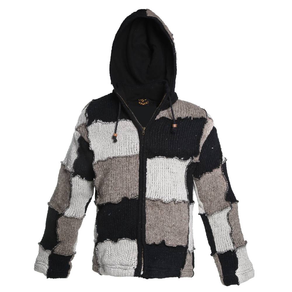 Kunst Und Magie Kunst und Magie Patchwork Strickjacke mit Zipfelkapuze Nachhaltig No Waist Sonderangebot
