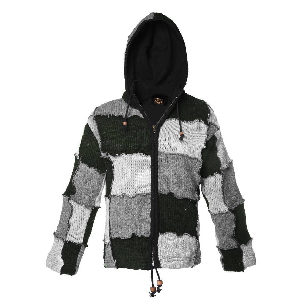 Kunst Und Magie Kunst und Magie Patchwork Strickjacke mit Zipfelkapuze Nachhaltig No Waist Sonderangebot