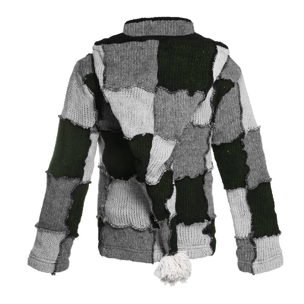Kunst Und Magie Kunst und Magie Patchwork Strickjacke mit Zipfelkapuze Nachhaltig No Waist Sonderangebot