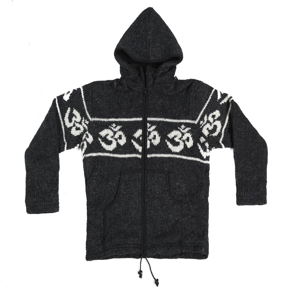 Kunst Und Magie Kunst und Magie Herren Strickjacke OM Wolljacke mit Fleecefutter abnehmbare Kapuze Schurwolle Rabatt