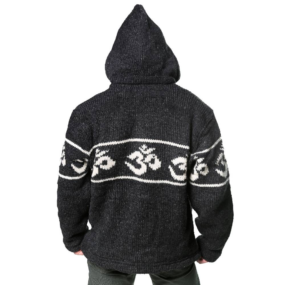 Kunst Und Magie Kunst und Magie Herren Strickjacke OM Wolljacke mit Fleecefutter abnehmbare Kapuze Schurwolle Rabatt