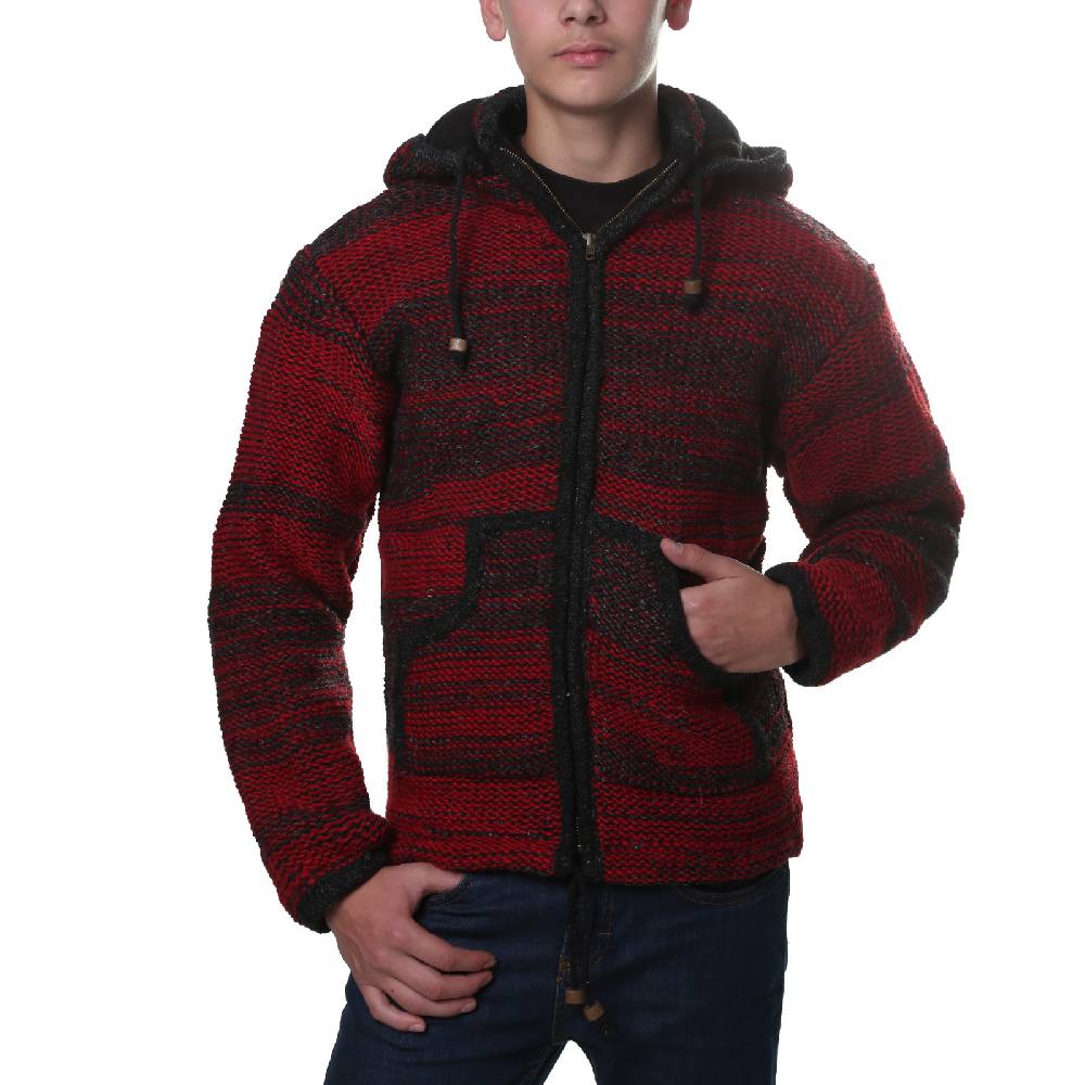 Kunst Und Magie Kunst und Magie Herren Strickjacke Fleecefutter Schurwolle abnehmbare Kapuze Begrenztes Angebot