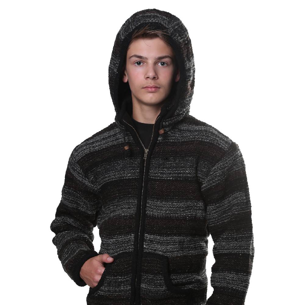 Kunst Und Magie Kunst und Magie Herren Strickjacke Wolljacke mit Fleecefutter aus Schurwolle mit abnehmbarer Kapuze Online Shopping