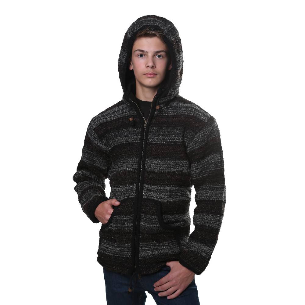 Kunst Und Magie Kunst und Magie Herren Strickjacke Wolljacke mit Fleecefutter aus Schurwolle mit abnehmbarer Kapuze Online Shopping