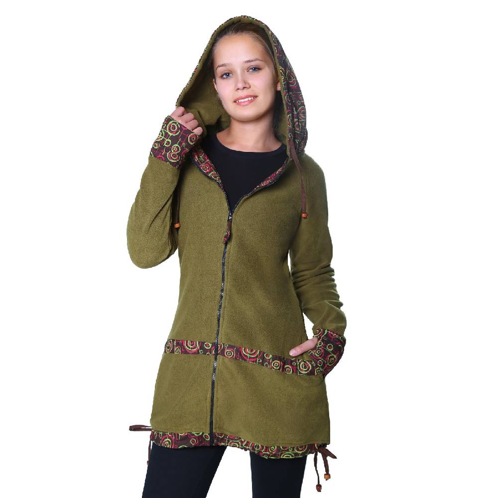 Kunst Und Magie Kunst und Magie kurzer Damenmantel aus Fleece mit Kapuze Preisnachlass