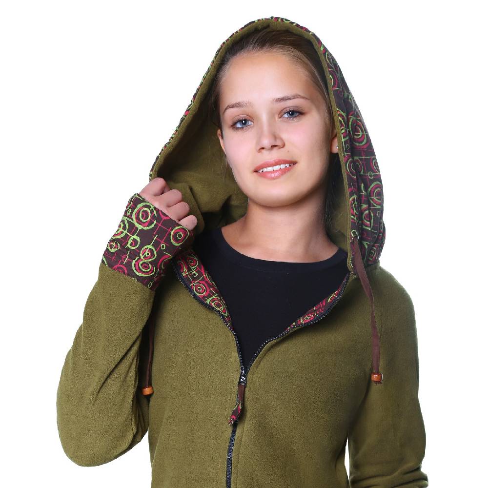Kunst Und Magie Kunst und Magie kurzer Damenmantel aus Fleece mit Kapuze Preisnachlass