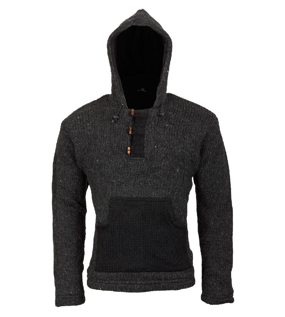 Kunst Und Magie Kunst und Magie Herren Strickpullover Kapuze Wollpullover Nepal Baja Fleecefutter Hoodie Lagerräumung