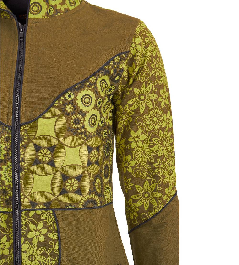 Kunst Und Magie Kunst und Magie Damenmantel mit Kapuze Blumenmuster Jacke Baumwolle Boho Exklusive Angebote