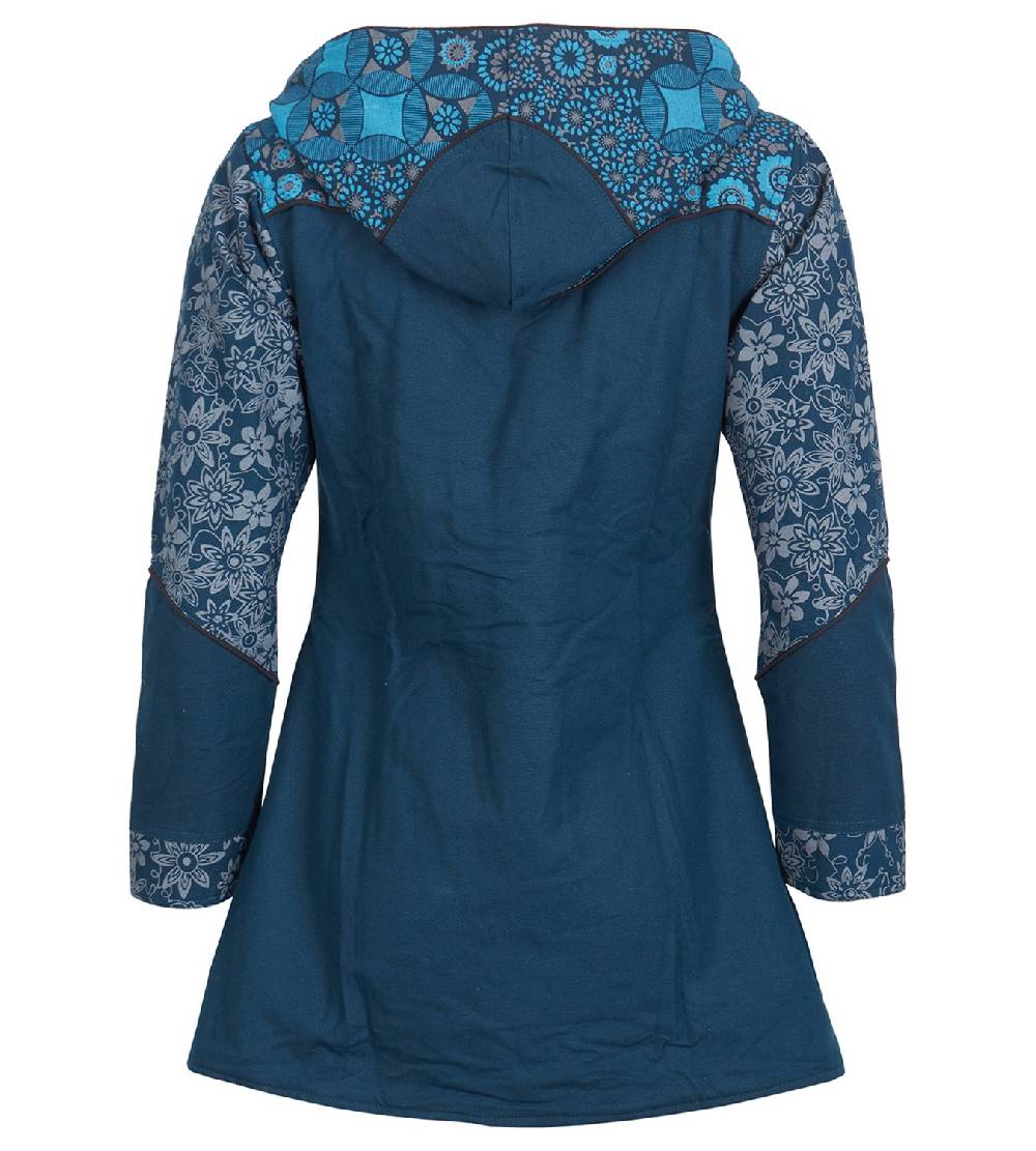 Kunst Und Magie Kunst und Magie Damenmantel mit Kapuze Blumenmuster Jacke Baumwolle Boho Exklusive Angebote