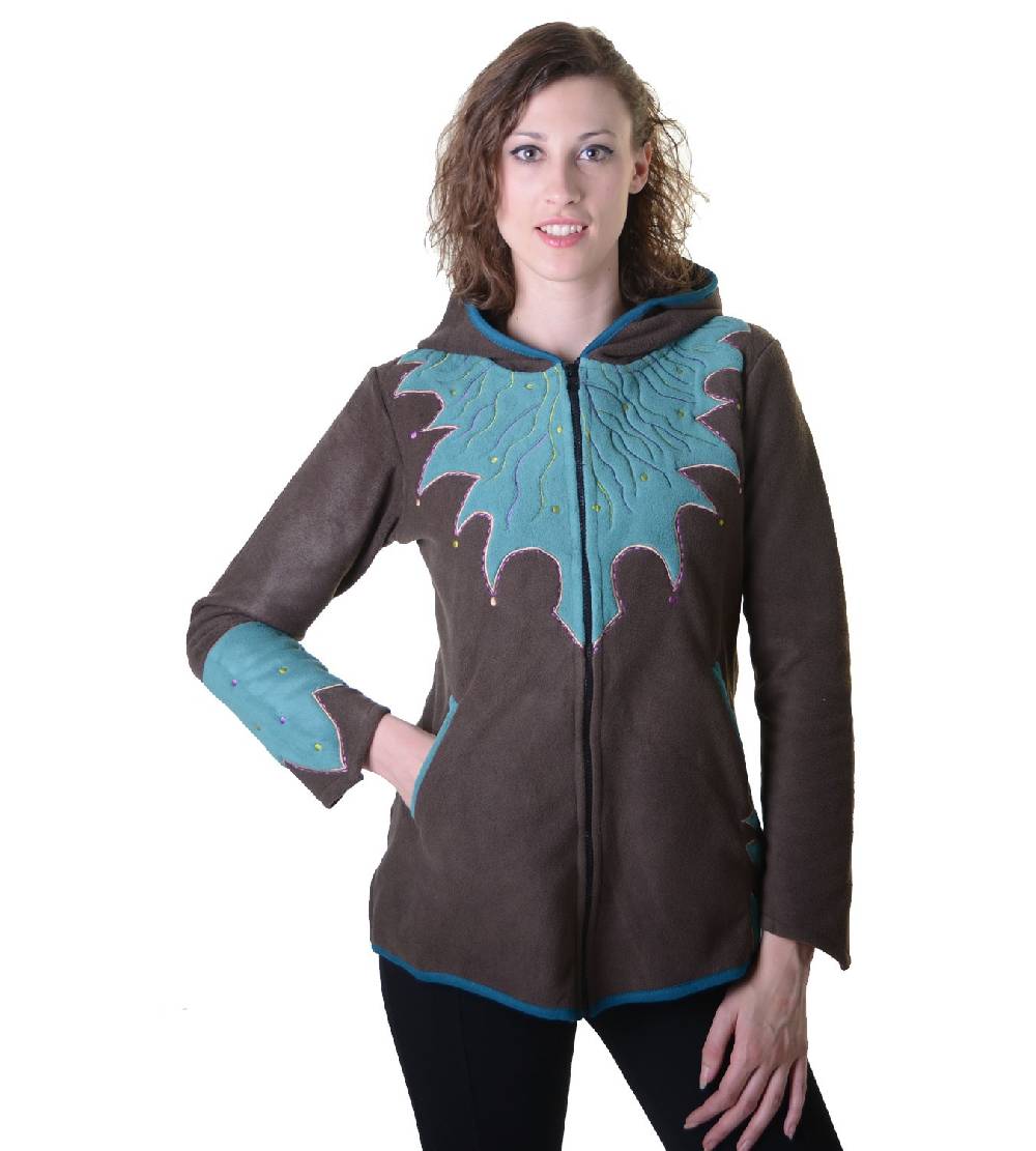 Kunst Und Magie Damen Hippie Fleecejacke "The Tree" mit Kapuze und bunten Herbst-Mustern Saisonale Angebote