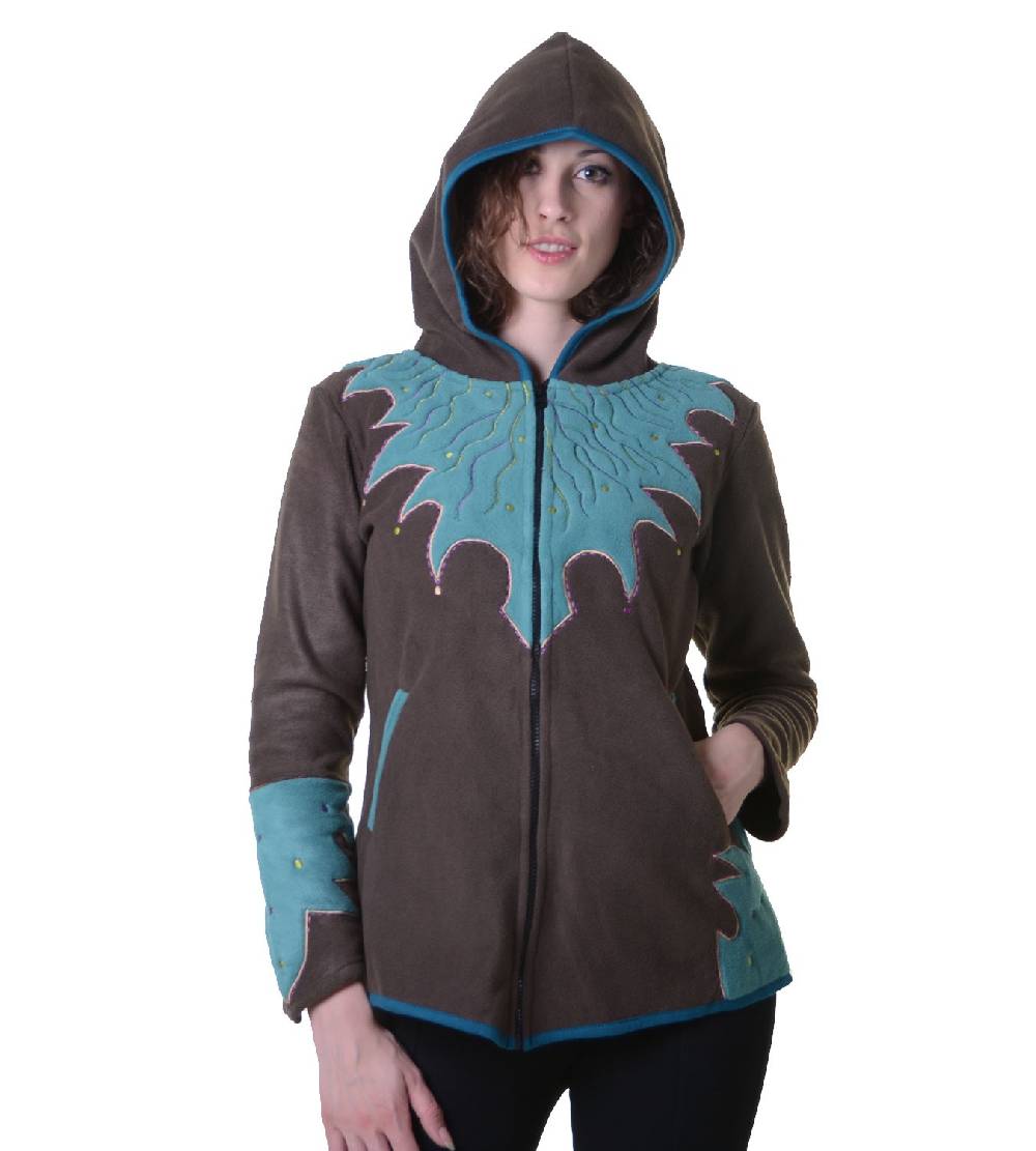 Kunst Und Magie Damen Hippie Fleecejacke "The Tree" mit Kapuze und bunten Herbst-Mustern Saisonale Angebote