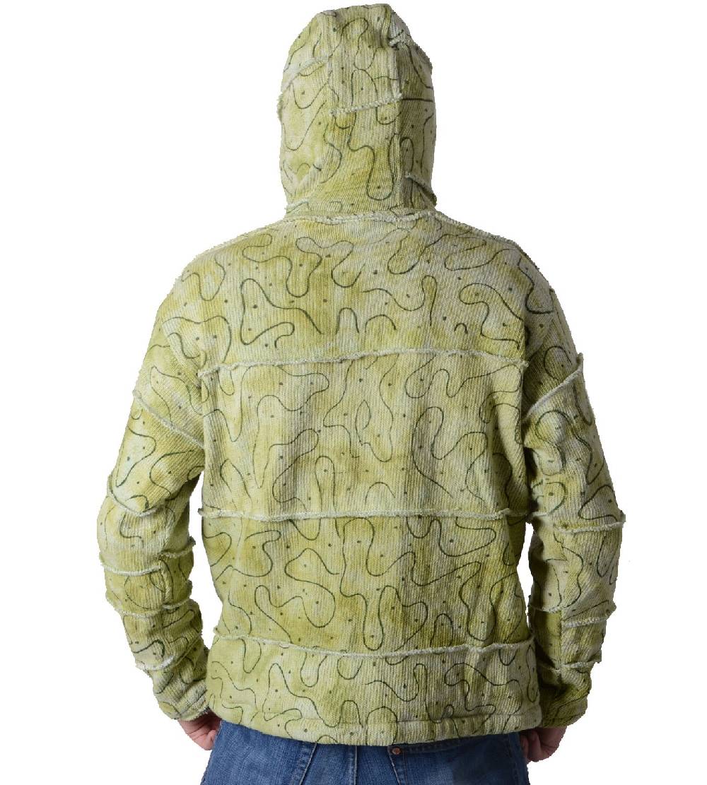 Kunst Und Magie Patchwork Goa Herren Strickjacke in Grün mit Kapuze - Hippiejacke Kauf eins, bekomm eins gratis