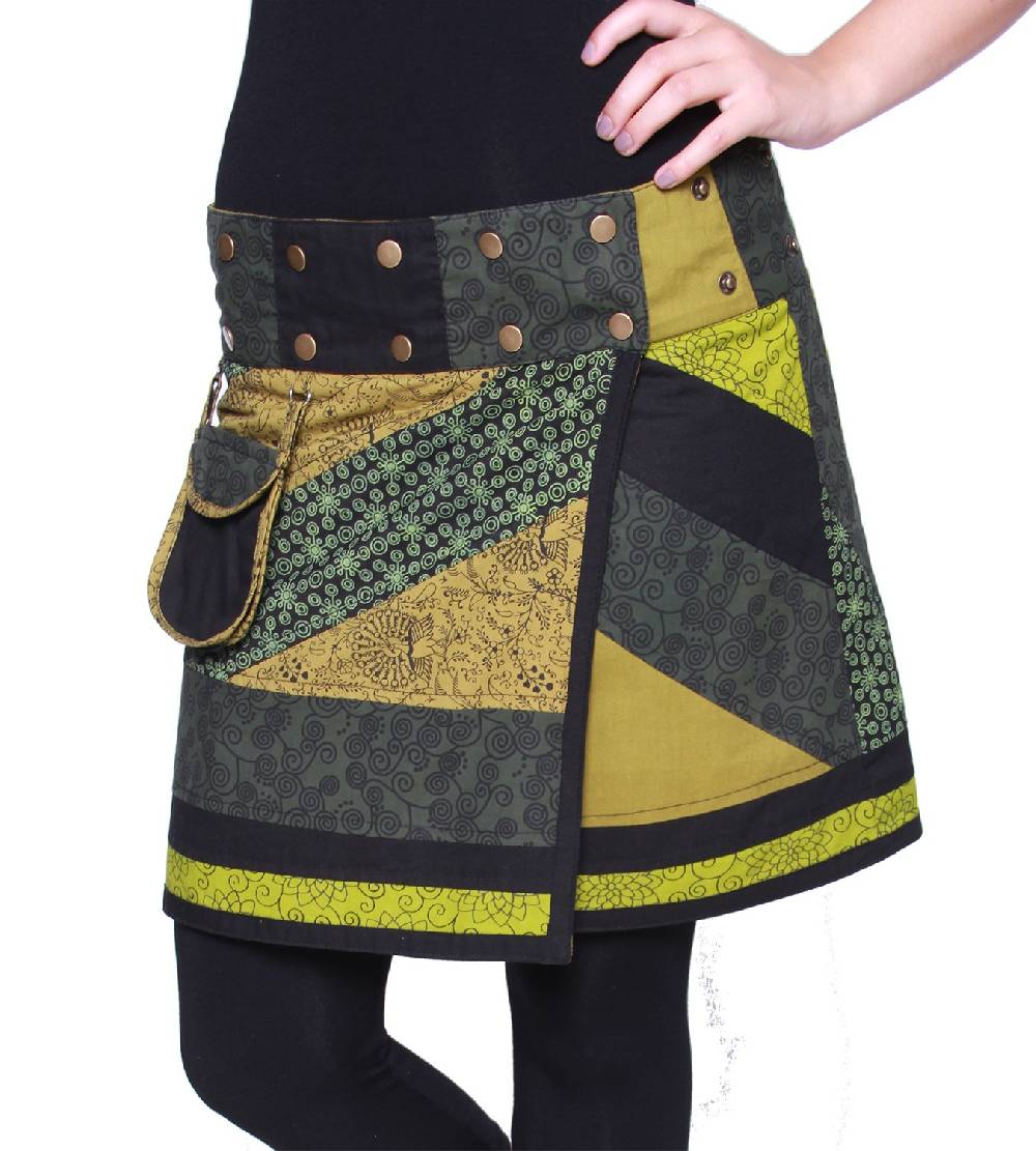 Kunst Und Magie Wunderschöner sommerlicher Wickelrock Minirock Cacheur mit kleiner Tasche ideal für das nächste Festival Goa Hippie Rock Tägliche Deals