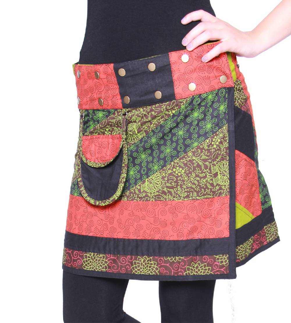 Kunst Und Magie Wunderschöner sommerlicher Wickelrock Minirock Cacheur mit kleiner Tasche ideal für das nächste Festival Goa Hippie Rock Tägliche Deals