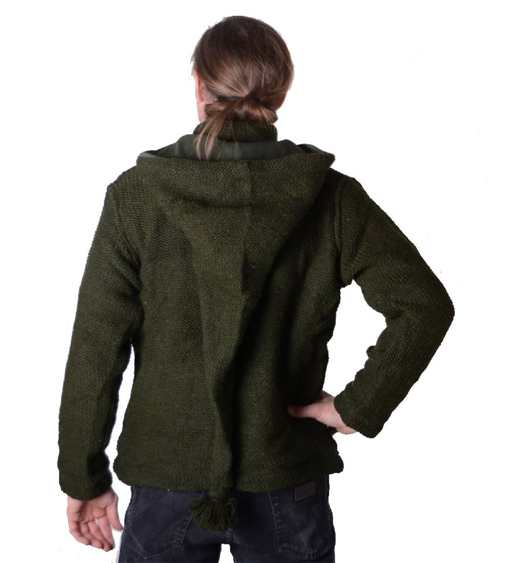 Kunst Und Magie Baja Herren-Strickjacke mit Fleecefutter und Zipfelkapuze Poncho Goa Hippie Letzter Tag