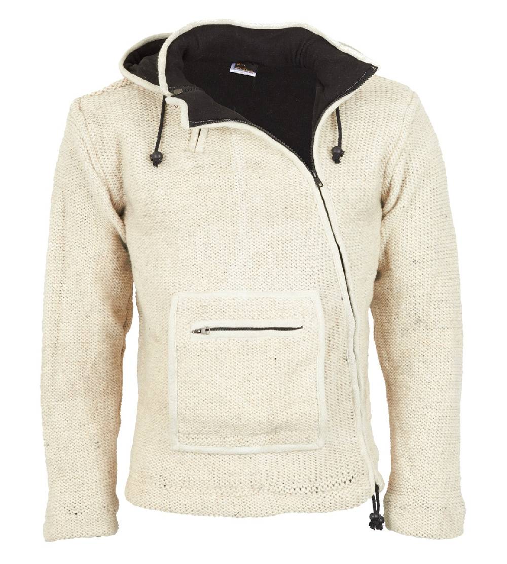 Kunst Und Magie Baja Herren-Strickjacke mit Fleecefutter und Zipfelkapuze Poncho Goa Hippie Letzter Tag