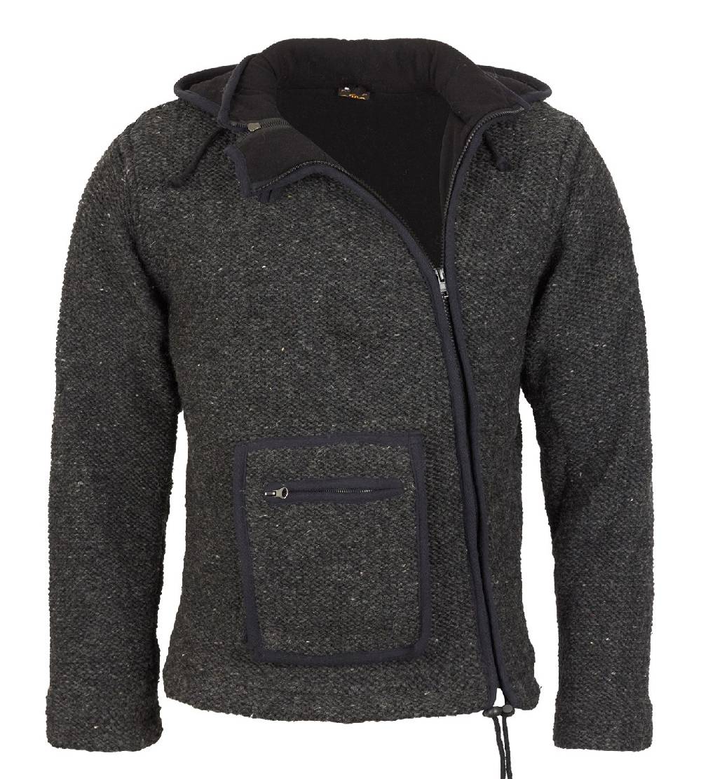 Kunst Und Magie Baja Herren-Strickjacke mit Fleecefutter und Zipfelkapuze Poncho Goa Hippie Letzter Tag