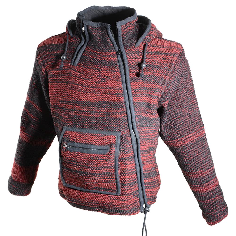 Kunst Und Magie Damen Wolljacke Hippie Goa Strickjacke mit Fleecefutter und Kapuze Schwarz/Rot Sonderangebot der Fabrik