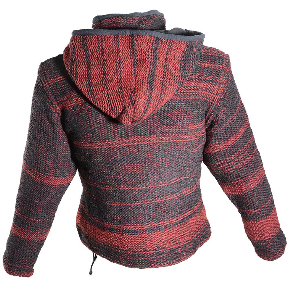 Kunst Und Magie Damen Wolljacke Hippie Goa Strickjacke mit Fleecefutter und Kapuze Schwarz/Rot Sonderangebot der Fabrik