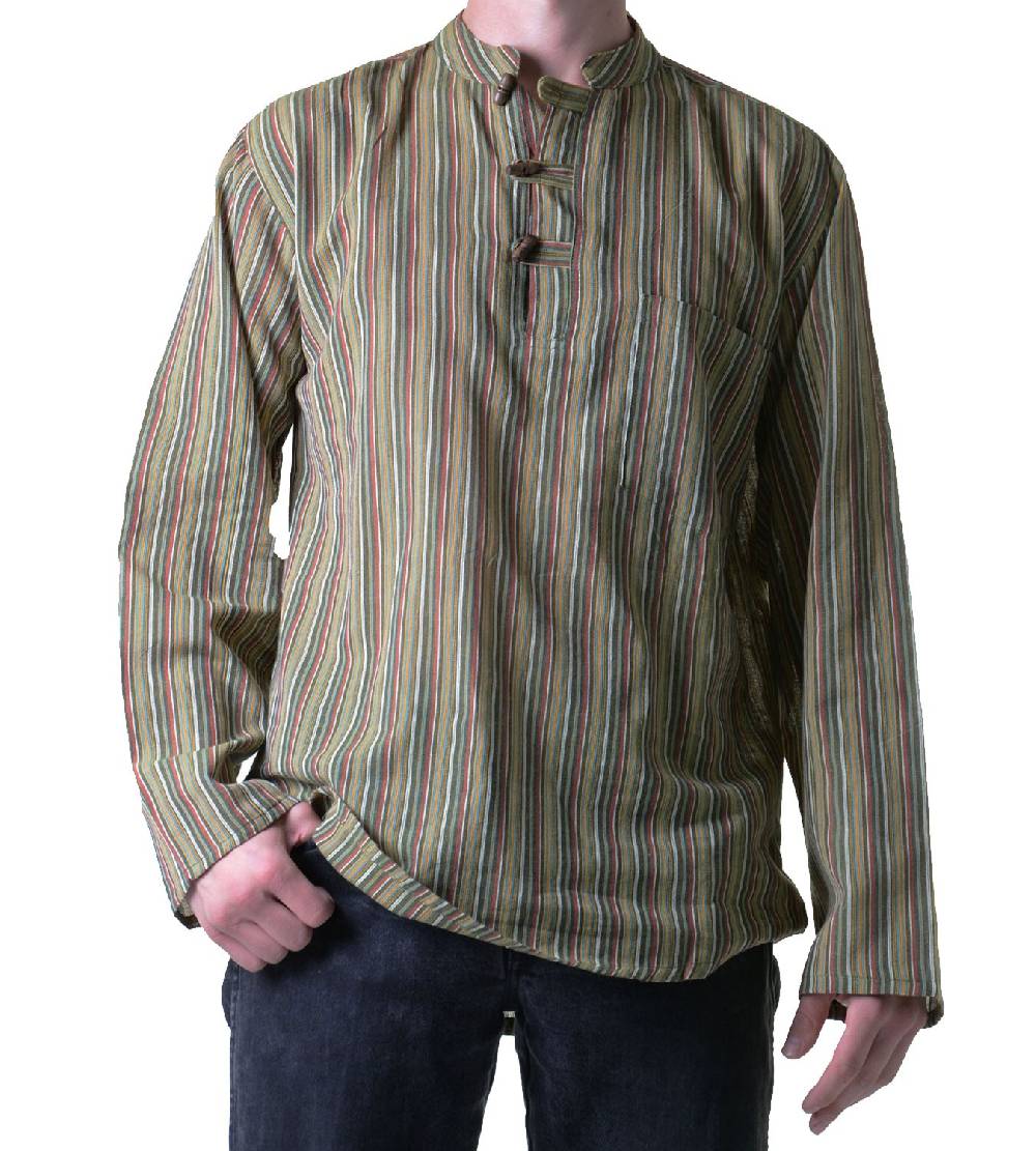 Kunst Und Magie Herren Fischerhemd Kurtha Gestreift Überzieher Hemd Poncho Mittelalter Nepal Super Rabatt