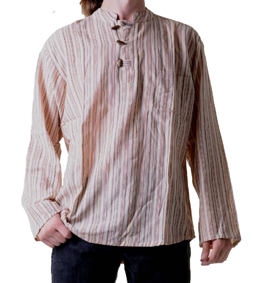 Kunst Und Magie Herren Fischerhemd Kurtha Gestreift Überzieher Hemd Poncho Mittelalter Nepal Super Rabatt